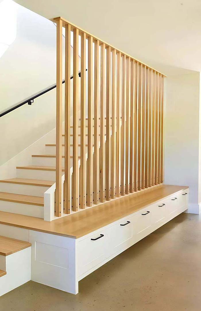 mẫu lam gỗ che cầu thang hiện đại